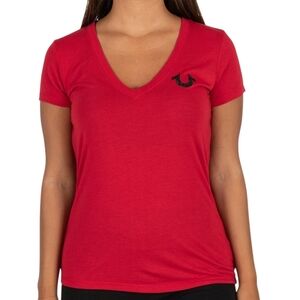 True Religion Womens Happy Buddha Vneck Tshirt Embellished Crystal Classic Small